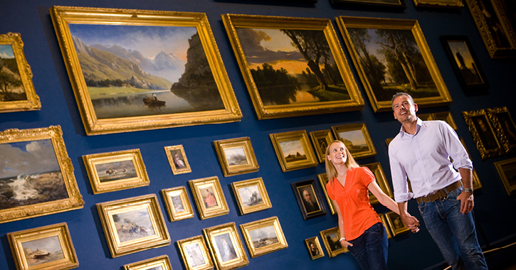 couple walking The gallery inside The Bowes Museum